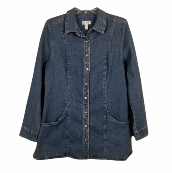 Denim&Co Denim Jean Button Tunic Shirt Pockets Long Sleeve Vintage Size Small - Picture 9 of 9